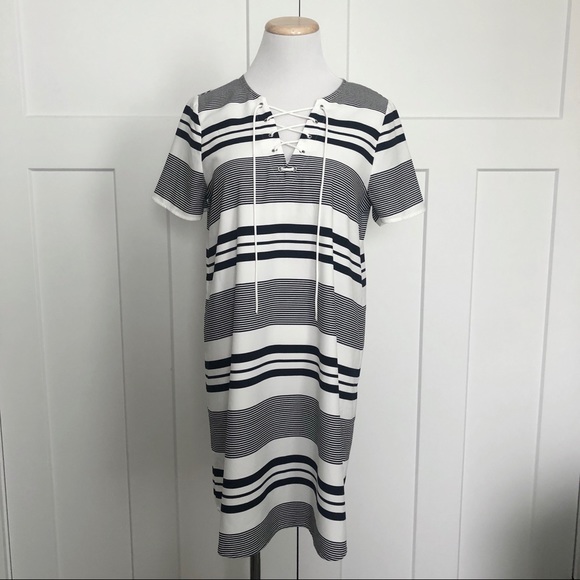 Express Striped Shift Dress Lace up Tie - Picture 1 of 6